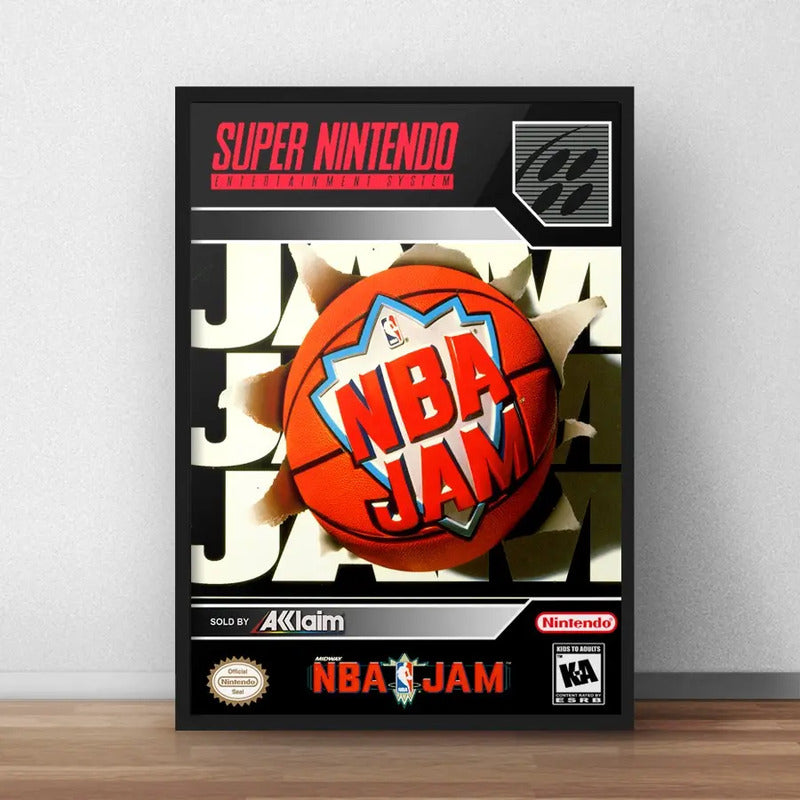 Cuadro Nba Jam Game Retro Baloncesto Basket Videojuego Marco Negro