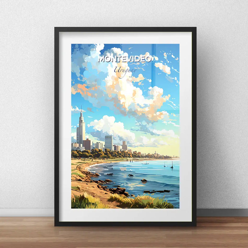 Cuadro Montevideo Uruguay Rambla Playa Mar Brs1 Con Paspartú