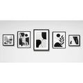 Set 5 Cuadros Living Escalera Pasillo Abstracto Blanco Negro Marco Negro
