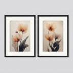Set 2 Cuadros Flores Amapolas Tonos Pastel Con Paspartú Marco Negro