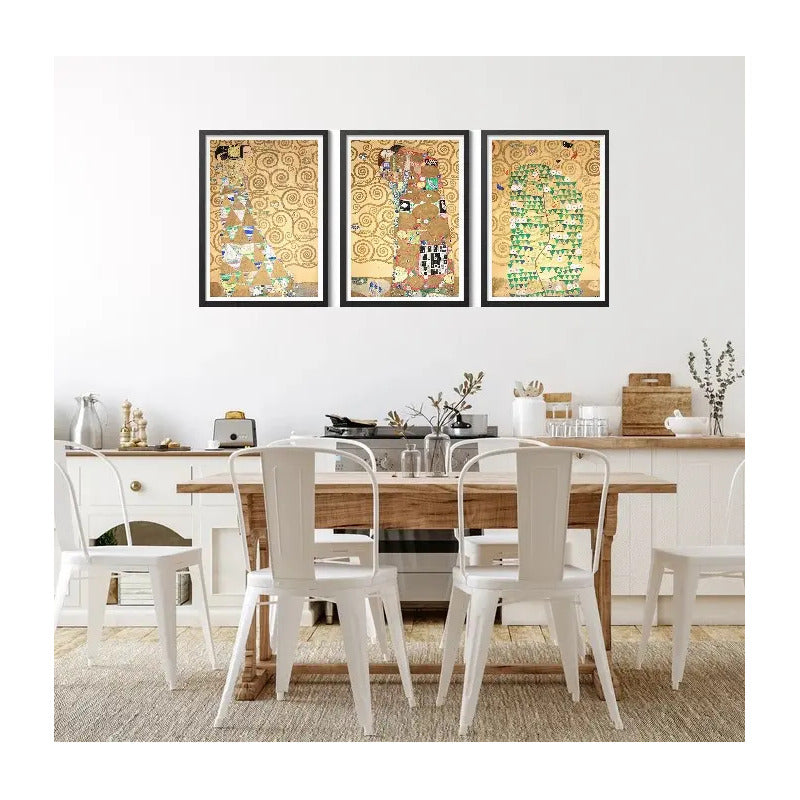 Set 3 Cuadros Living Dormitorio Gustav Klimt Stoclet Frieze Marco Negro
