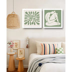 Set 2 Cuadros Living Dormitorio Matisse Beige Verde 33x33cm Marco Blanco