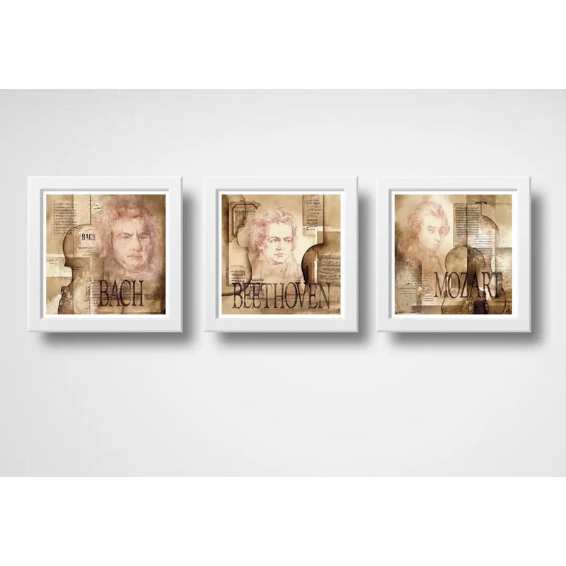 Set 3 Cuadros Beethoven Mozart Bach Art Música Clasica