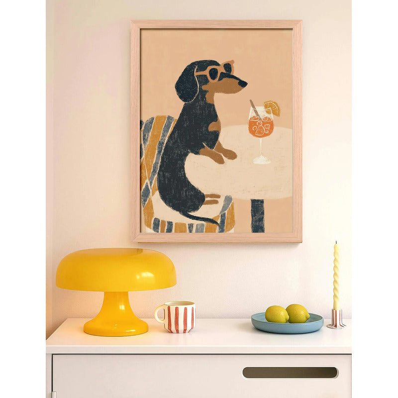 Cuadro Cocina Living Perro Dachshund Salchicha Aperol Oak Marco Marrón Claro