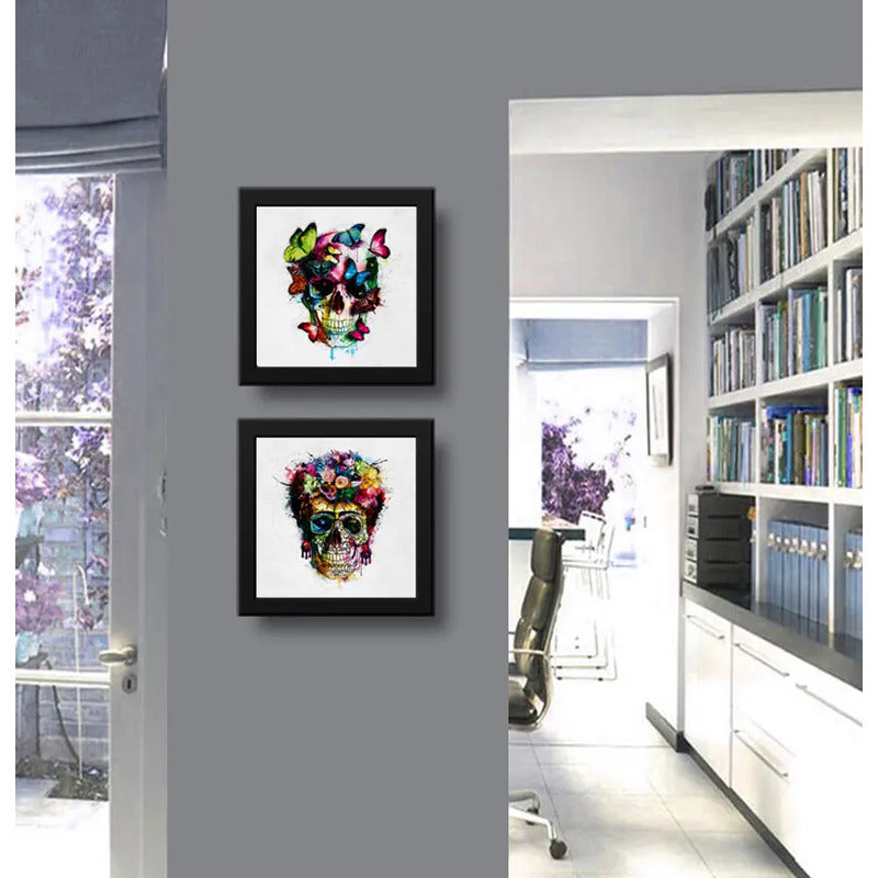 Set 2 Cuadros Calavera Mariposas Frida Calavera Flores Decor