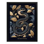 Cuadro Serpiente Dorada Hojas Botanico Año De La Serpiente 1 Serpiente Dorada Botanico Marco Negro