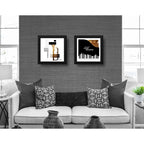 Set 2 Cuadros Jazz Nights New York Gold Piano Musica 33x33cm Marco Negro