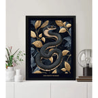 Cuadro Serpiente Dorada Hojas Botanico Año De La Serpiente 1 Serpiente Dorada Botanico Marco Negro