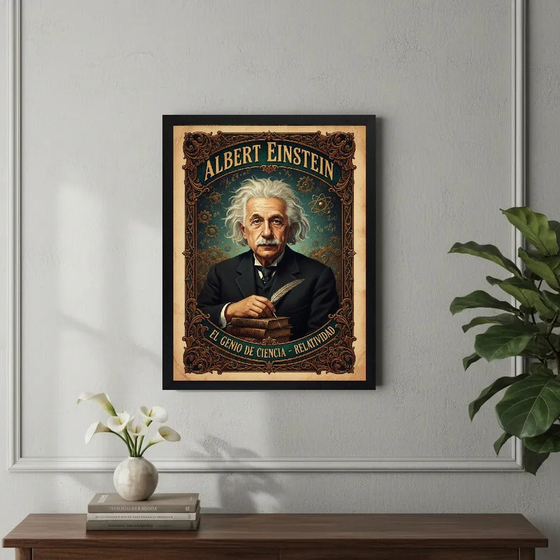 Cuadro Albert Einstein Vintage Físico Cientifico Decoracion Marco Negro