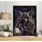 Cuadro Wicca Altar Místico Pentáculo Cristales Arte Vintage Marco Negro
