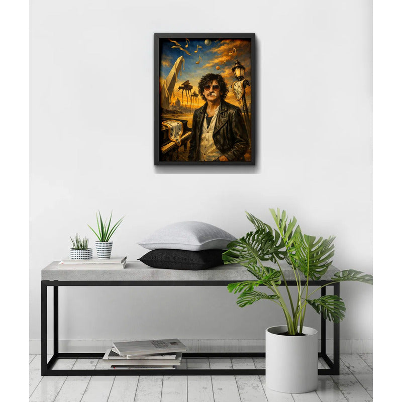 Cuadro Charly García Estilo Surrealista Musica Piano Arte Marco Negro