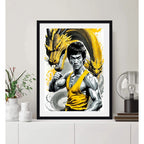 Cuadro Bruce Lee Dragón Amarillo Kung Fu Gym Decoracion Bruce Lee Dragón Amarillo 2 Marco Negro