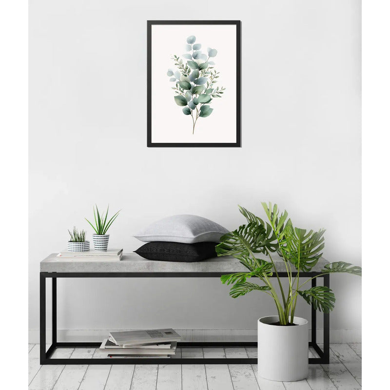 Cuadro Dormitorio Living Hojas De Eucalipto Botanico Suave Marco Negro