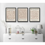 Set 3 Cuadros Dormitorio Living Matisse Tonos Beige Pastel Marco Negro