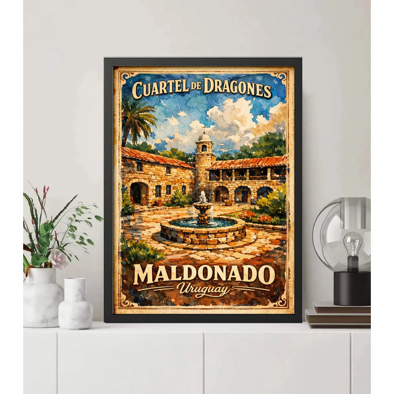 Cuadro Maldonado Ciudad Cuartel De Dragones Retro Uruguay Marco Negro