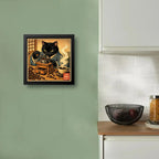Cuadro Gato Negro Moliendo Café Cocina Arte Japon Coleccion Marco Negro