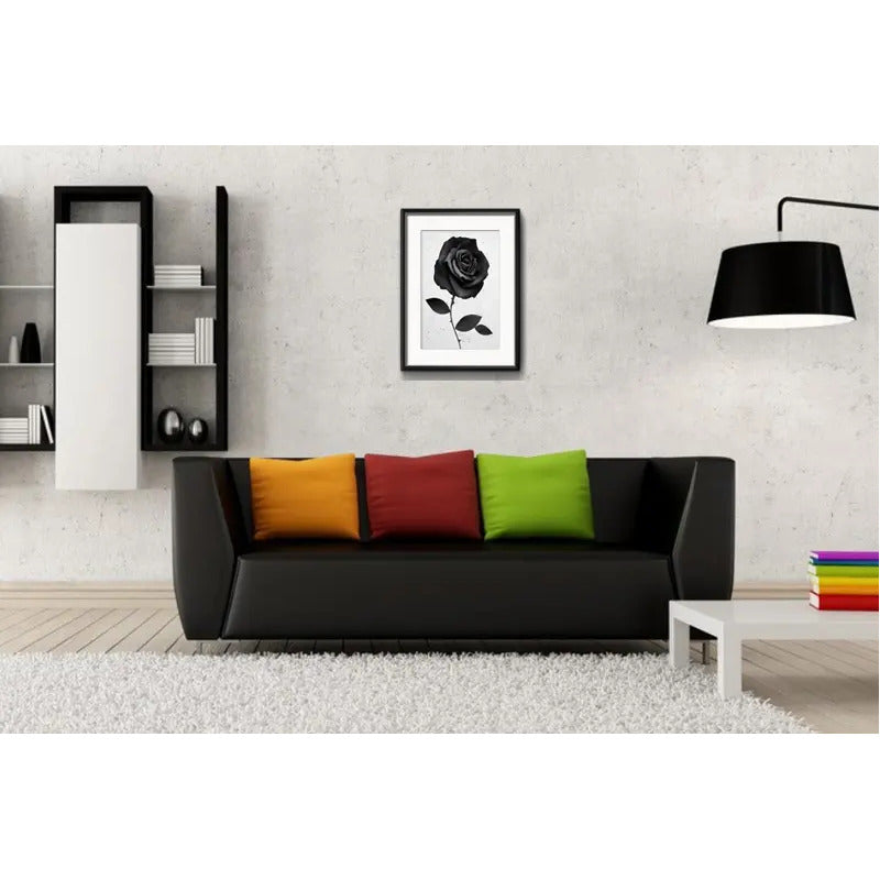 Cuadro Rosa Negra Gotico Moderno Decoracion Con Paspartú Marco Negro