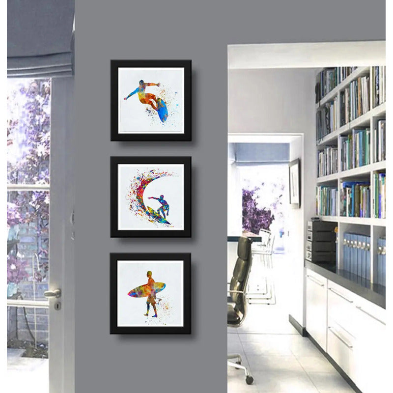 Set 3 Cuadros Surf Pop Art Surfing Tabla Playa Mar Deportes