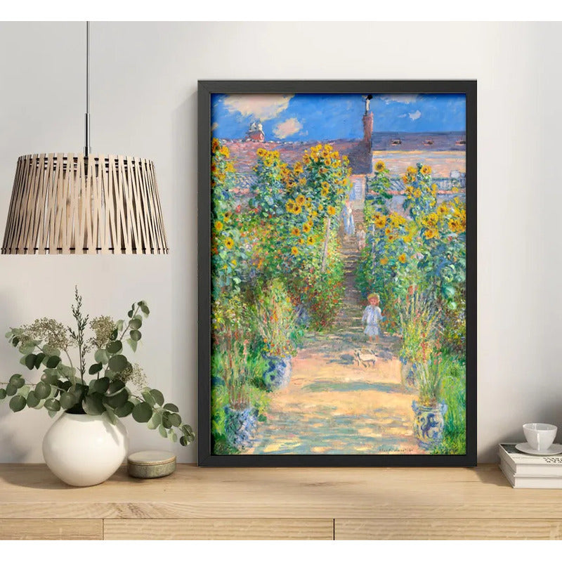 Cuadro Claude Monet Jardín En Vétheuil Esposa Y Hijos Flores Marco Negro