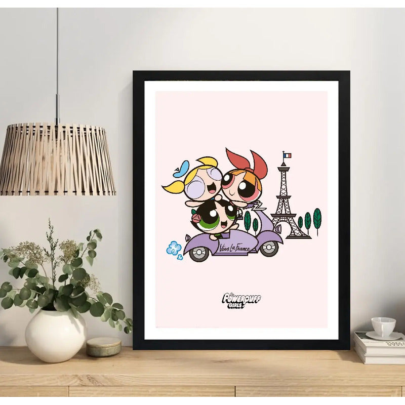 Cuadro Chicas Superpoderosas Dormitorio Nina Dibujo Infantil Marco Negro