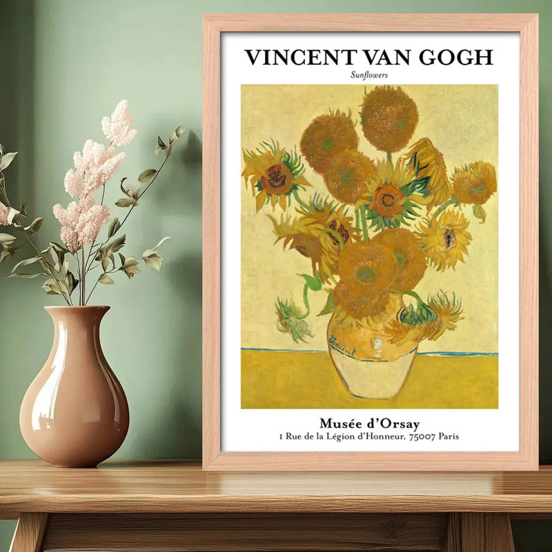 Cuadro Dormitorio Living Van Gogh Los Girasoles Marco Oak Marco Marrón Claro