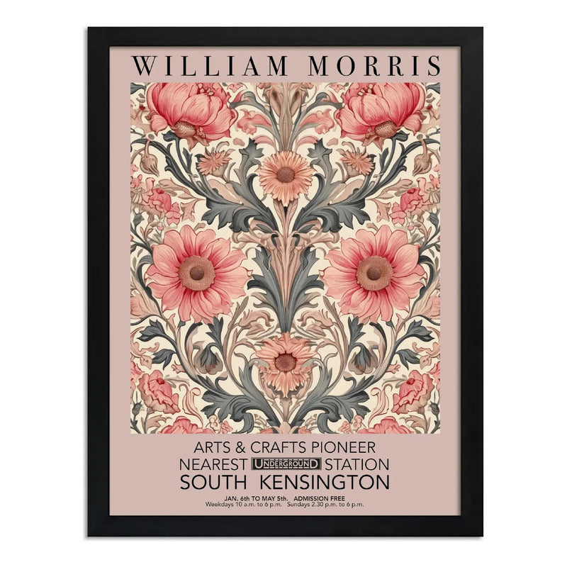 Cuadro Dormitorio Flores Romántica William Morris Botanico 1 Marco Negro