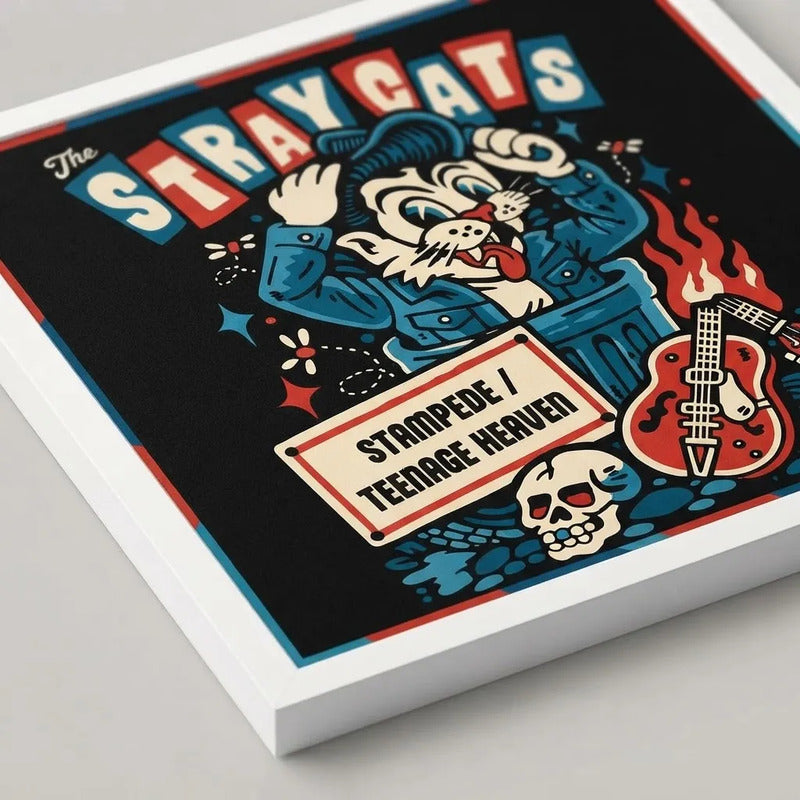 Cuadro Stray Cats Gato Rockabilly Album Rock Musica Marco Blanco