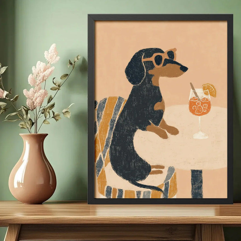 Cuadro Cocina Living Perro Dachshund Salchicha Aperol Spritz Marco Negro