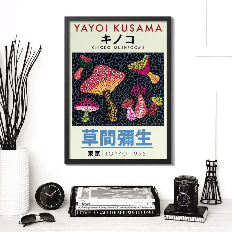 Cuadro Yayoi Kusama Minimalista Arte Con Marco Y Vidrio Yayoi Kusama 5 Negro
