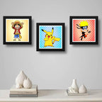 Set 3 Cuadros Naruto Pikachu Luffy Pop Art Pokemon One Piece