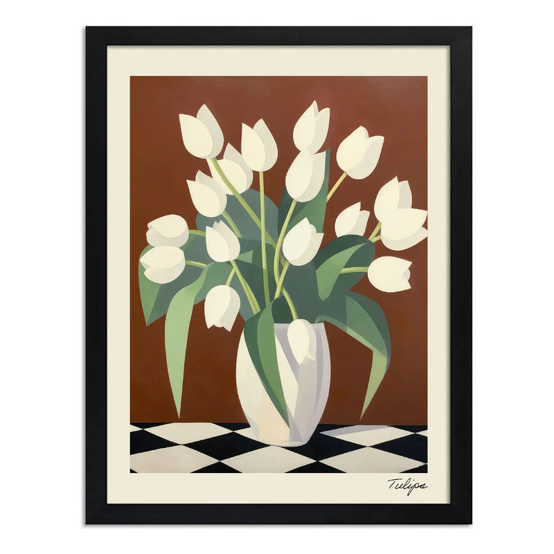 Cuadro Para Dormitorio Living Flores Tulipanes Blancos Arte Tulipanes Blancos 1 Marco Negro