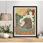 Cuadro Lobo Marino Banera Spa Bano Flores Cerezo Japón Marco Negro