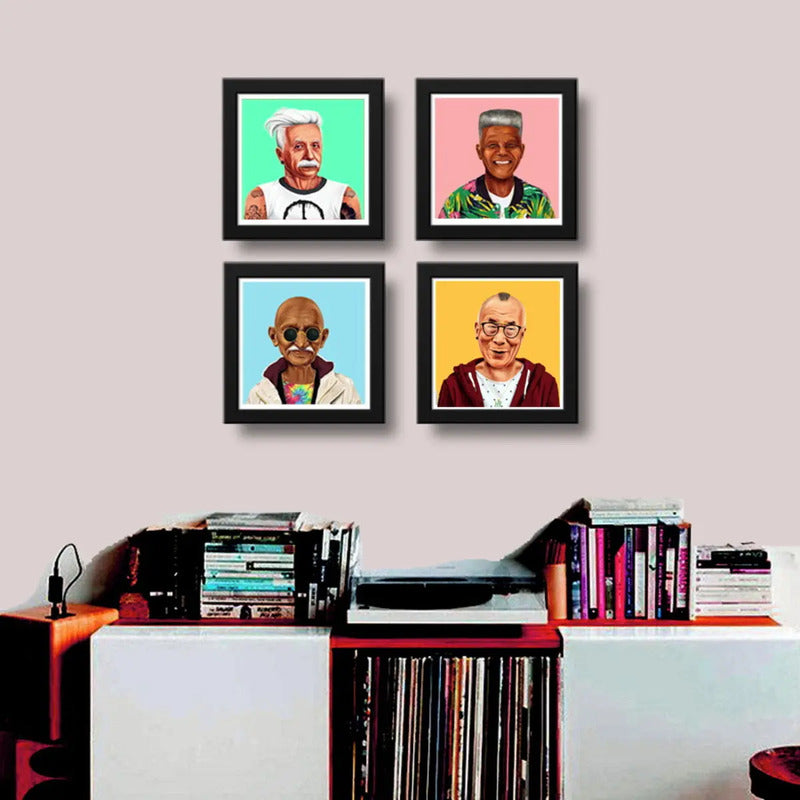Set 4 Cuadros Einstein Mandela Gandhi Dalai Pop Art Hipster