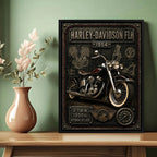 Cuadro Harley Davidson Moto Icónico Detalles Specs Efecto 3d Marco Negro