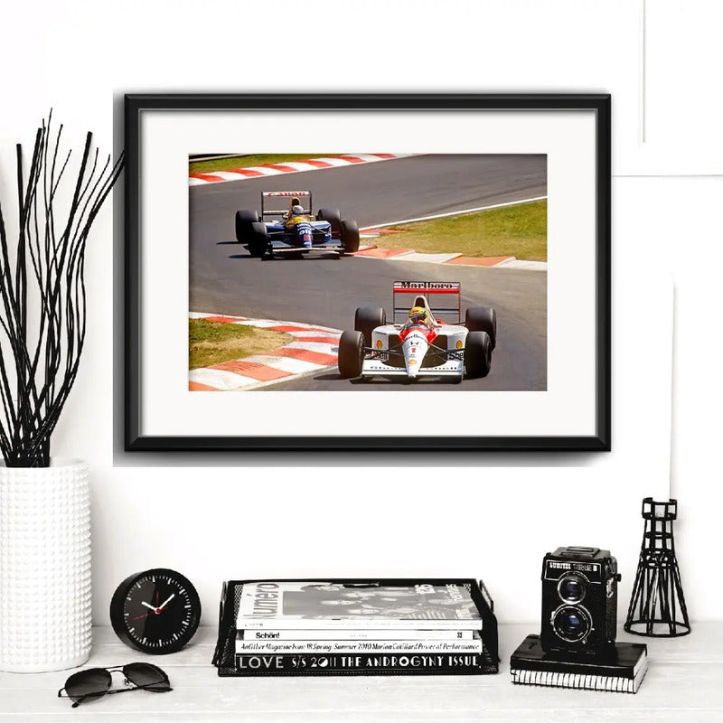 Cuadro Ayrton Senna Y Alain Prost Formula 1 Con Paspartú Marco Negro
