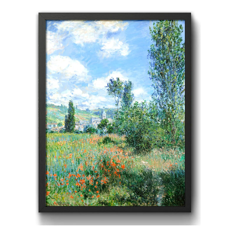 Cuadro Claude Monet Camino En El Campo De Amapolas Flores Marco Negro