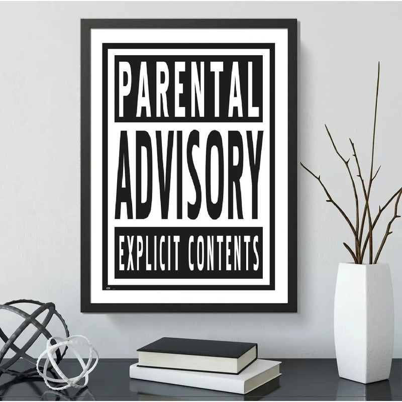 Cuadro Parental Advisory Explicit Content Frase Decoracion Marco Negro