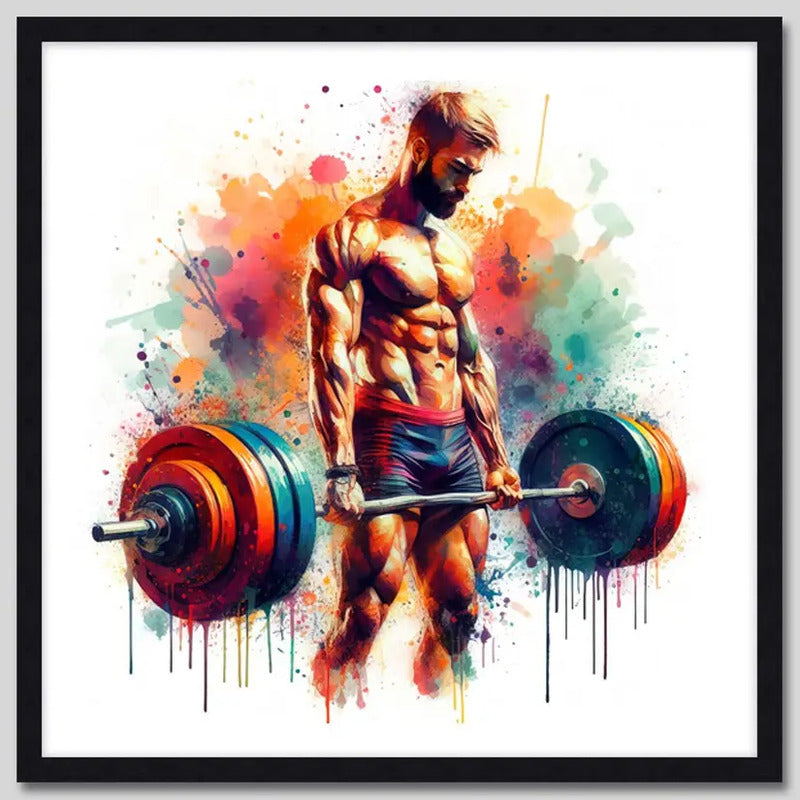 Cuadro Fitness Gym Musculacion Gimnasio Decoracion 33x33cm Halterofilismo 2 Con Marco Negro