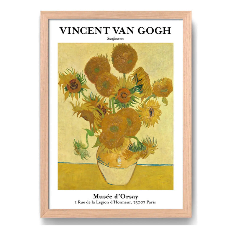 Cuadro Dormitorio Living Van Gogh Los Girasoles Marco Oak Marco Marrón Claro