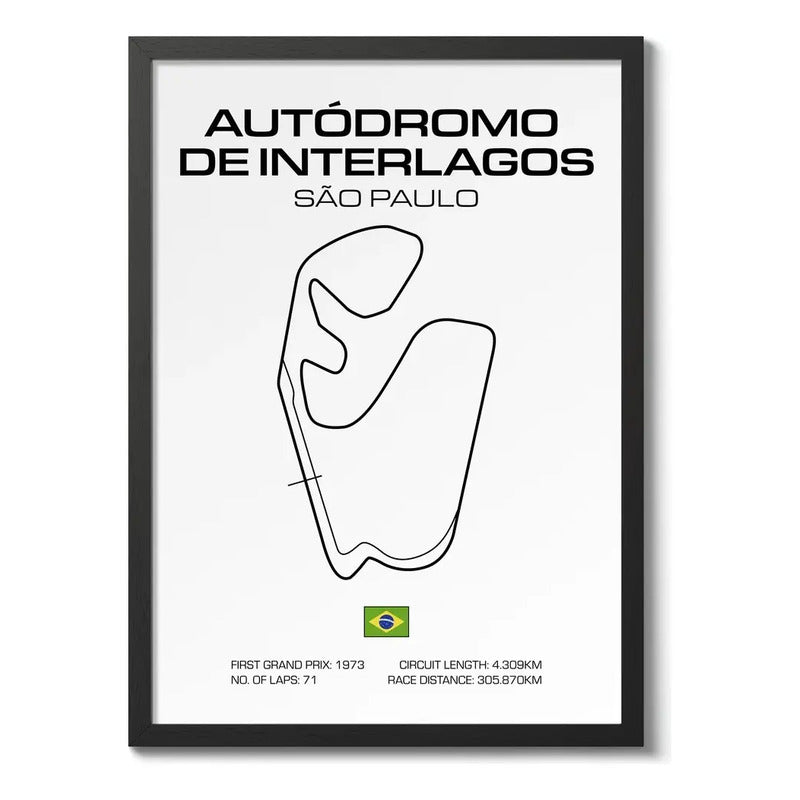 Cuadro Pistas De Carreras Autodromo Formula 1 Minimalista Interlagos Brasil Marco Negro
