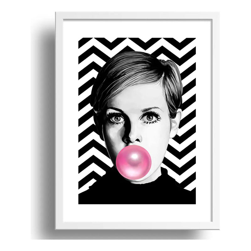 Cuadro Twiggy Chicle Blanco Y Negro Fashion Arte Paspartu