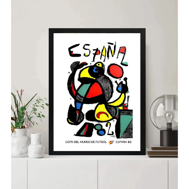 Cuadro Copa Del Mundo Futbol 1982 España Retro Art Joan Miro Marco Negro