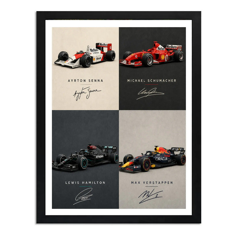 Cuadro Autos Formula 1 Senna Schumacher Hamilton Verstappen Marco Negro