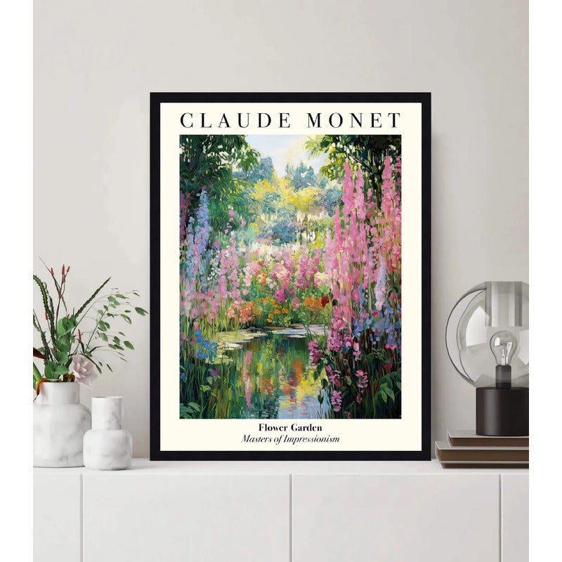 Cuadro Claude Monet Jardines De Flores 1  Arte Decoracion Marco Negro