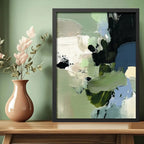 Cuadro Dormitorio Living Boho Abstracto Mossy Calm Verde Marco Negro