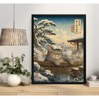 Cuadro Gato Baño Termal Tina Onsen Arte Japones Coleccion Marco Negro