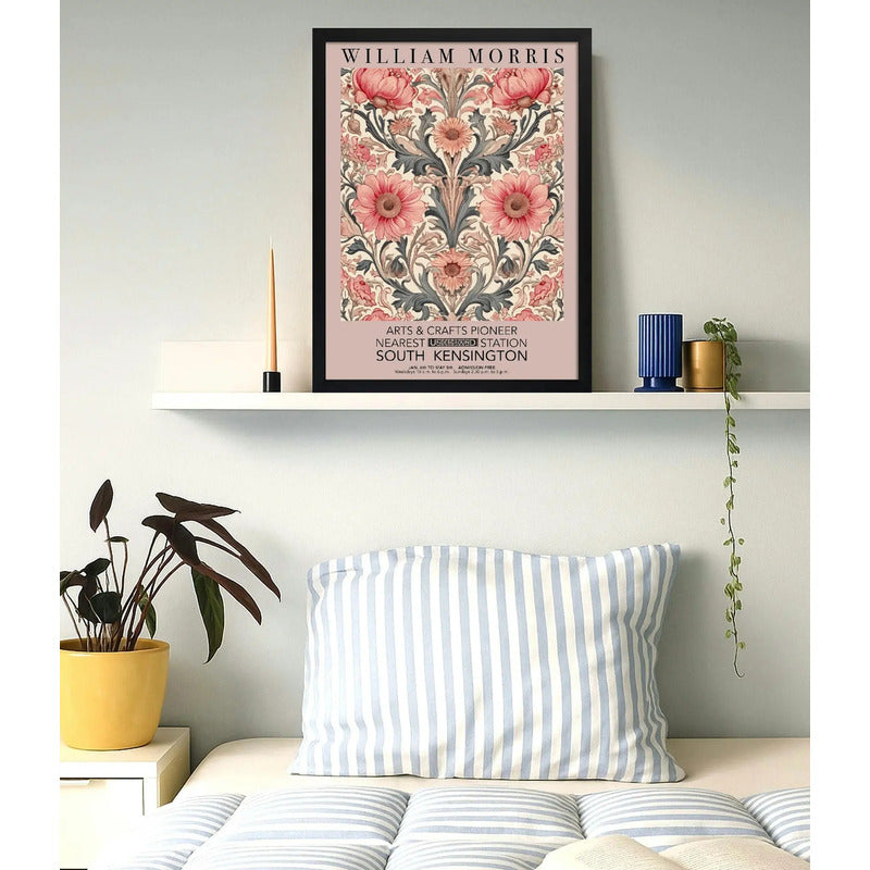 Cuadro Dormitorio Flores Romántica William Morris Botanico 1 Marco Negro
