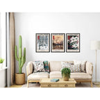 Set 3 Cuadros Living Yoshida Toshi Botanico Arte Japones Marco Negro