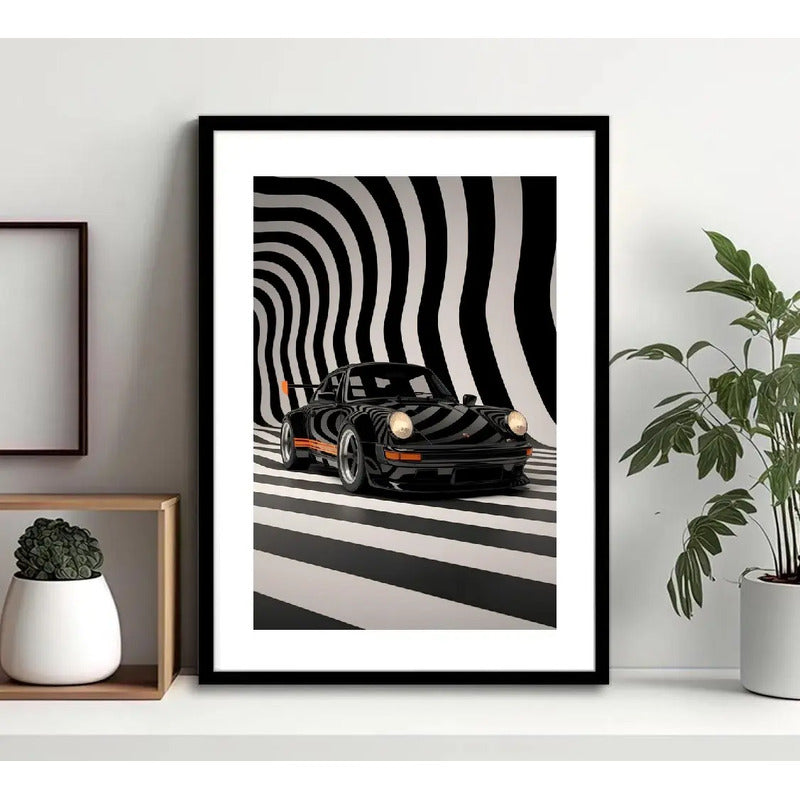 Cuadro Porsche 911 Negro Modelo Auto Arte Decoracion Marco Negro