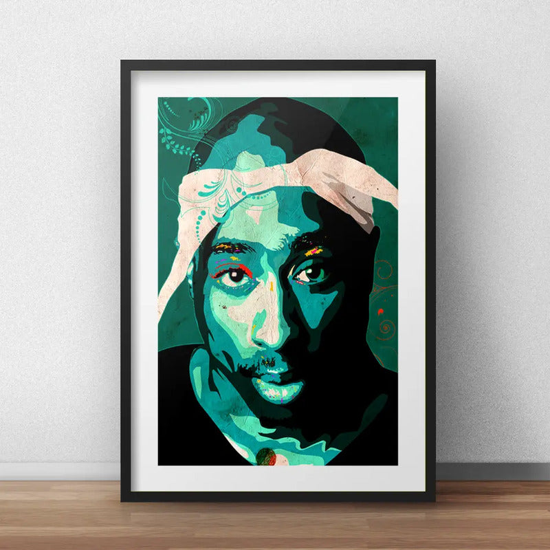 Cuadro Tupac Shakur Arte Rapper Musica Decoracion Paspartú Marco Negro
